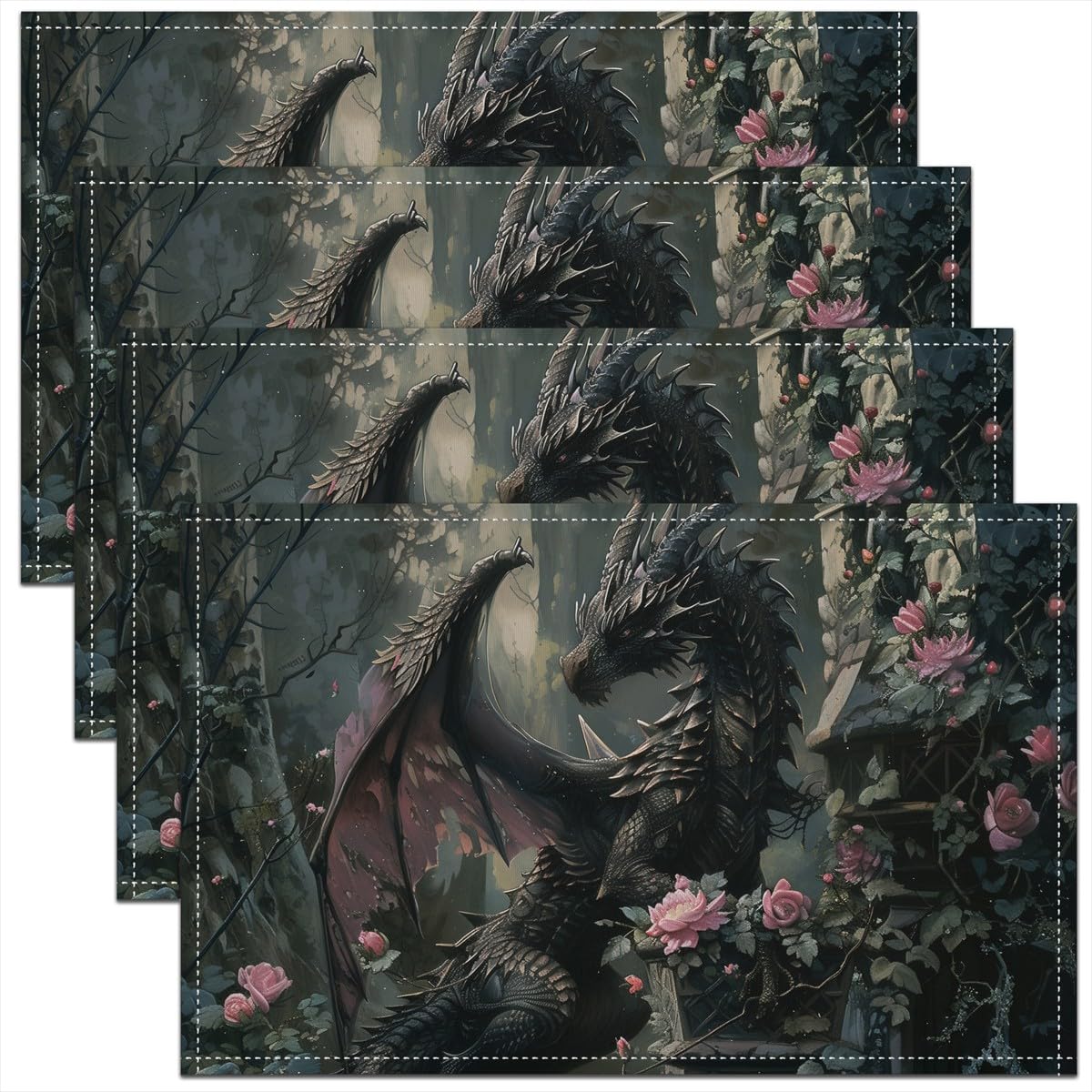 Napperons de cuisine lavables et faciles à nettoyer motif dragon mystérieux