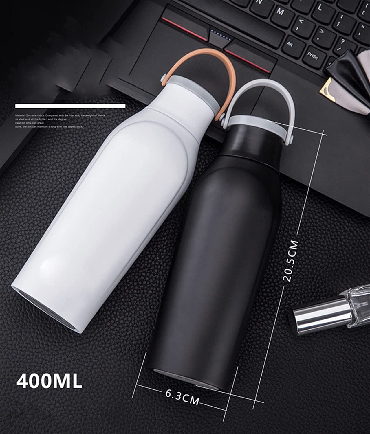 Wasserflaschen Trinkflasche Sportflasche 400 Ml Tragbarer Becher Für Outdoor-Sportarten Mit Doppelschichtiger Vakuum-304-Edelstahlisolierungs-Wasserflasche Mit Griff Wasserflasche ( Color : Ha785-whit