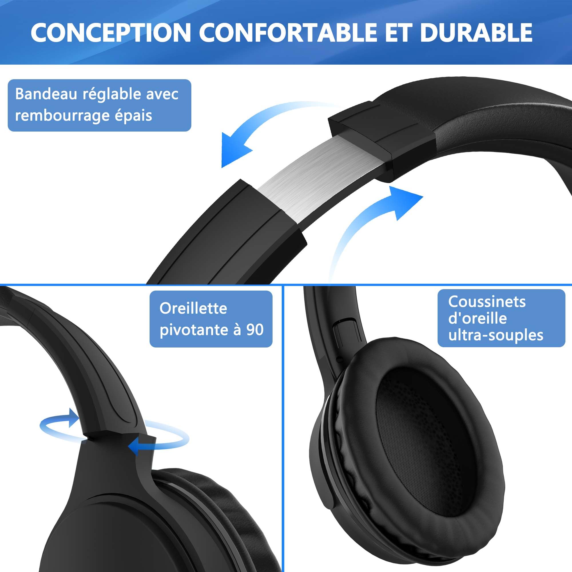 19.5 ft / 6 m extra long cable headphones for TV PC with volume control, spring spiral cable, 3.5 mm AUX, wired over-ear headphones for seniors hard of hearing people, large comfortable computer