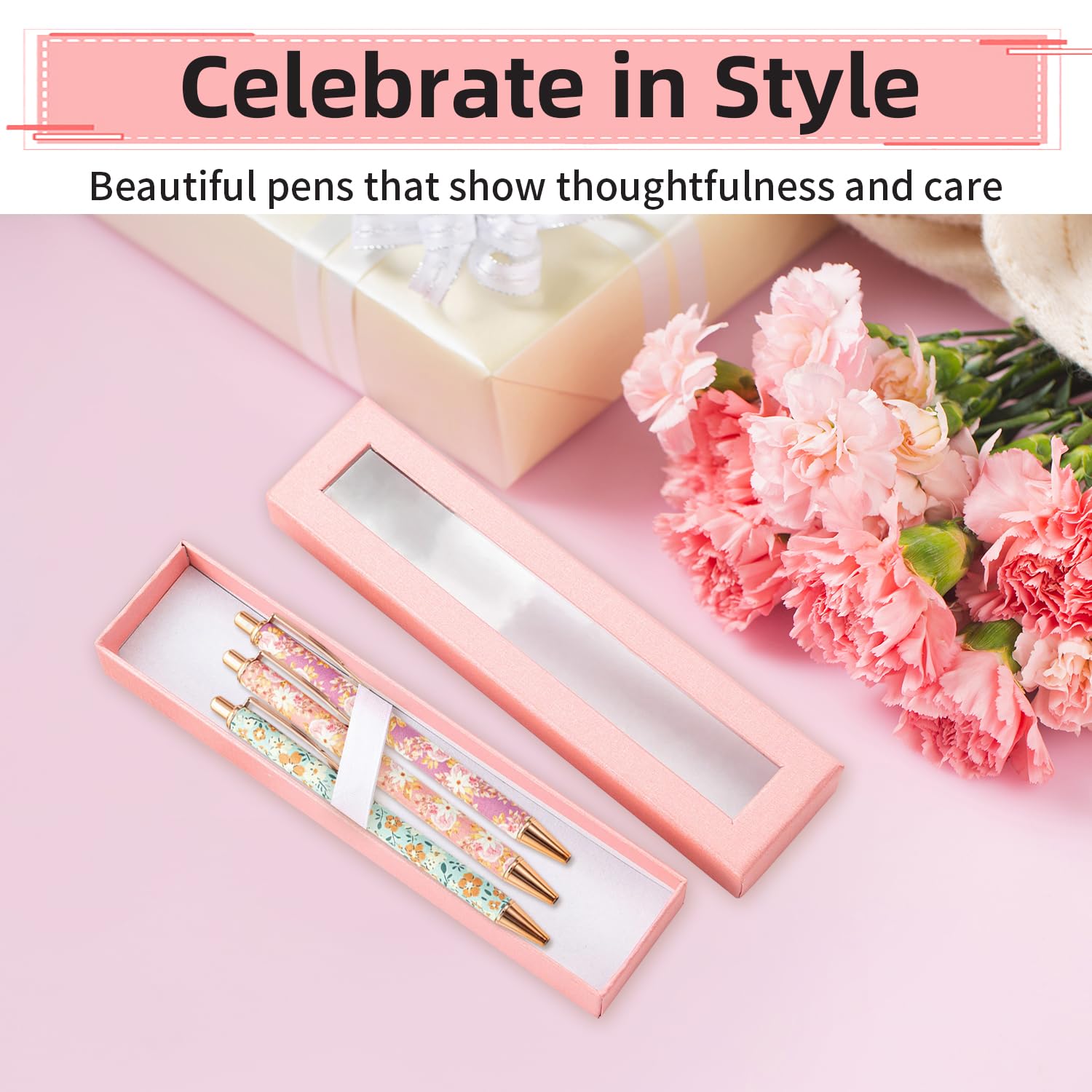 3 Pcs Floral Art Ballpoint Pens, Metal Flower Fancy Pen Set including Gift Box - Image 2