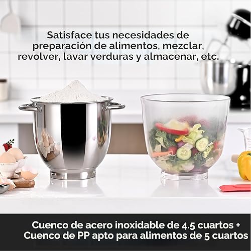 Miniatura 5 de Kitchen in the box Batidora de pie, mezclador eléctrico de alimentos de 5 cuartos, mezclador de cocina 3 en 1 de 10 velocidades para uso diario