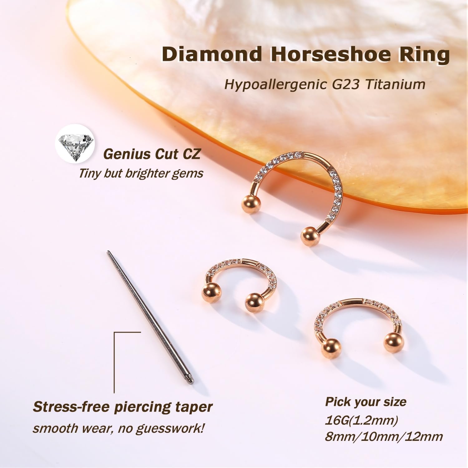 BodyBonita G23 Titanium Horseshoe Nose Rings Septum 16G with Threaded Piercing Taper/Pick Up Tool/Replacement Balls for Piercings - Circular Barbell/Spike Lip Piercing Helix Daith Jewelry for Women - Image 3