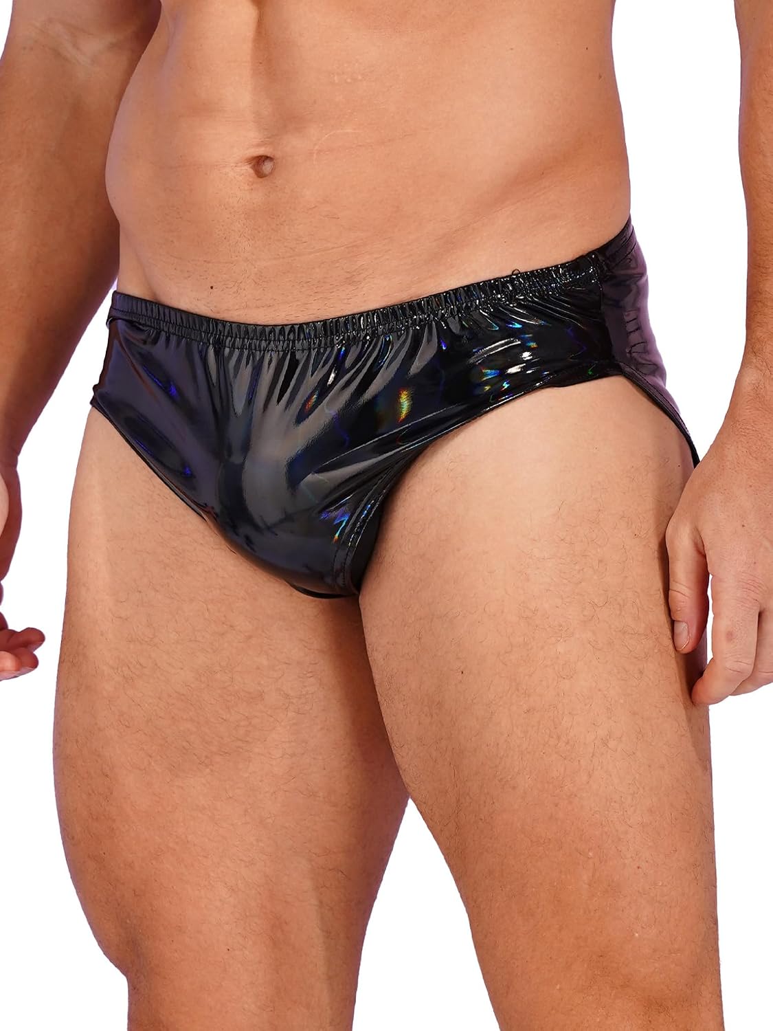 Freebily Men's Shiny Metallic Briefs High Cut Underwear Leather Glossy Liquid Bikini Swimsuit
