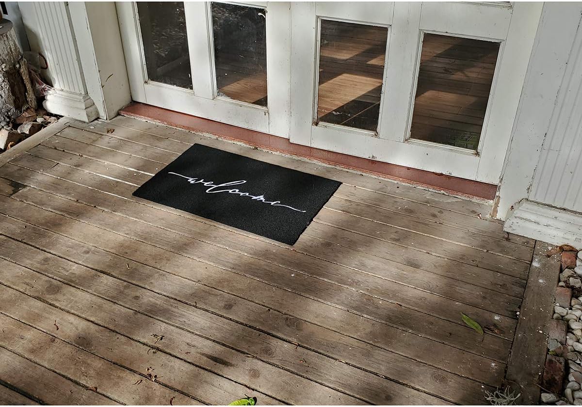 AAZZKANG Welcome Mat with Durable Non Slip Rubber Backing Door Mats Outdoor Ultra Absorb Mud Easy Clean Indoor Doormat Entrance Rug Black - Image 5