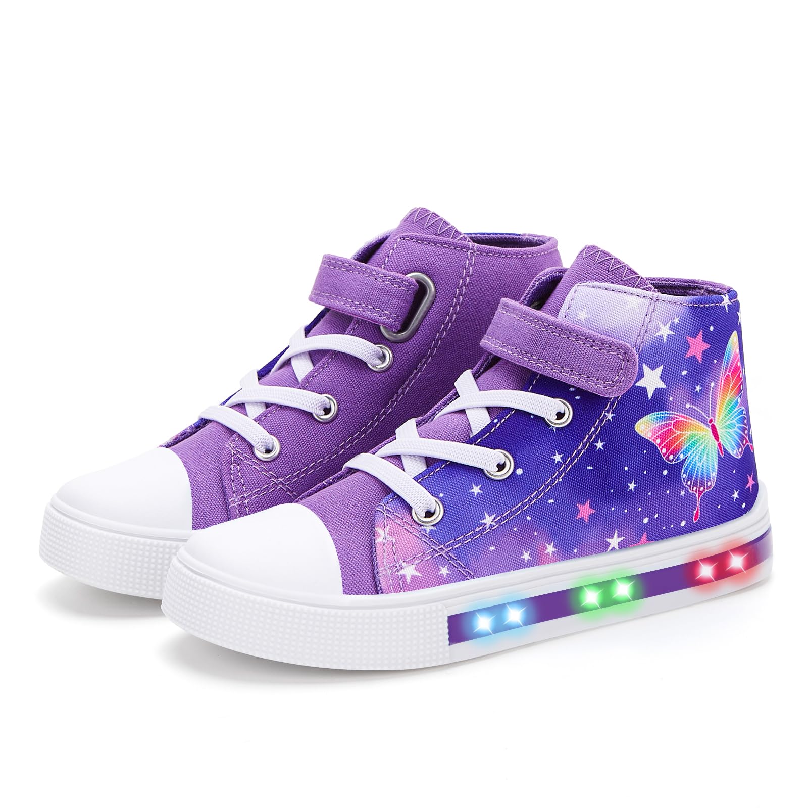 Scarpe da ginnastica per bambini e bambine, in tela, unisex, alte e lampeggianti, con cinturino regolabile