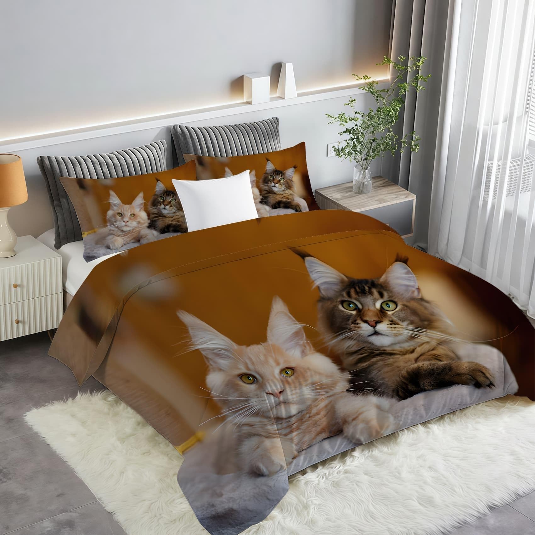 Copripiumino Matrimoniale 250x240cm Documentario Completo letto Singolo Letto con Cerniera, Copripiumino in Morbida Microfibra con 2 Federe 50x80cm, Gatto carino ZB431