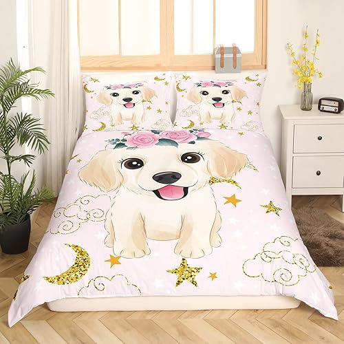 Feelyou Funda de edredón para perro, tamaño Queen, funda de edredón de perro de dibujos animados, juego de ropa de cama para cachorros, diseño de