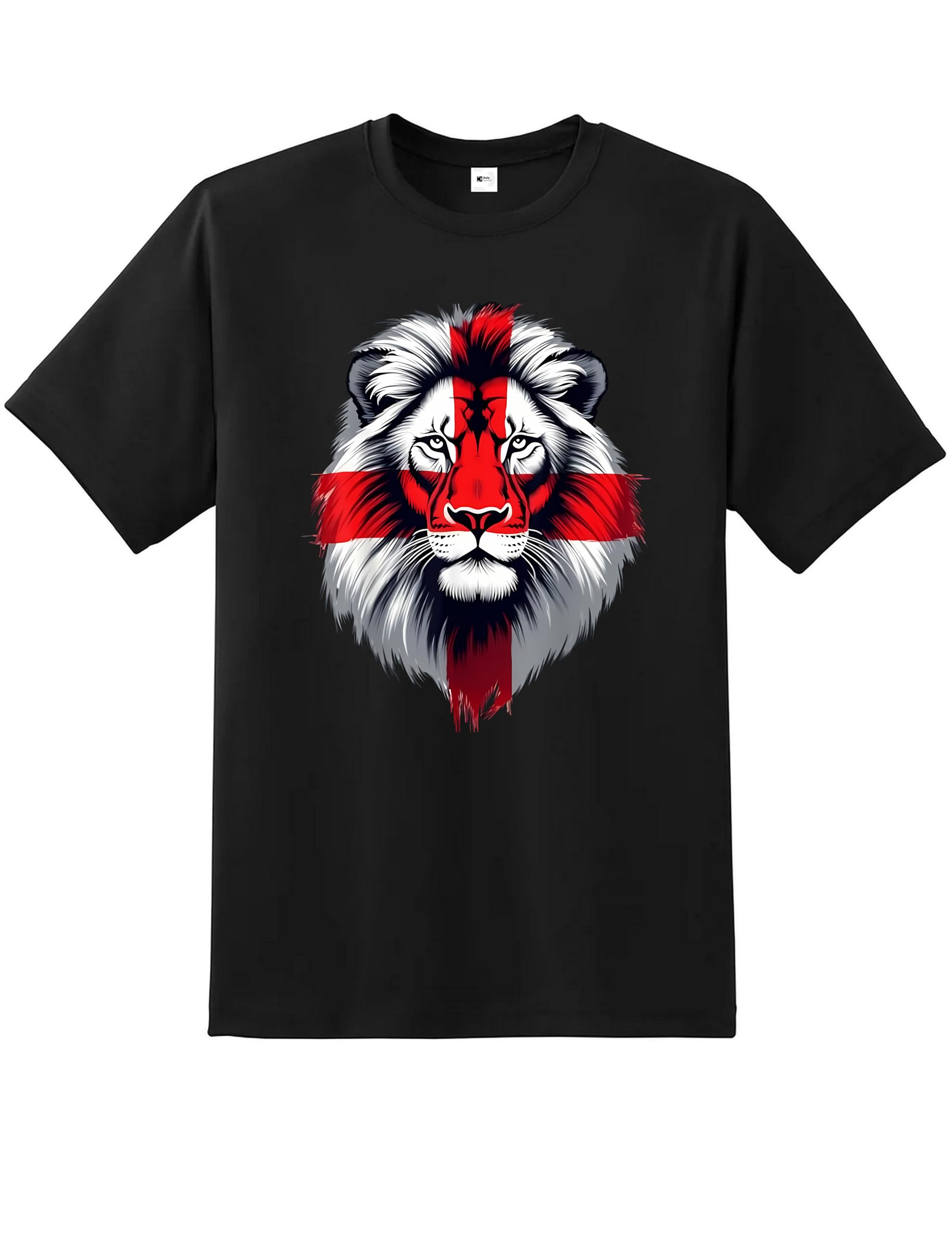 English St George Flag Lion Face T-Shirt | England National Pride Top St George’s Cross Graphic Tee | Patriotic Unisex Shirt for Men Women Kids Football Rugby Supporters Fan Apparel UK Black