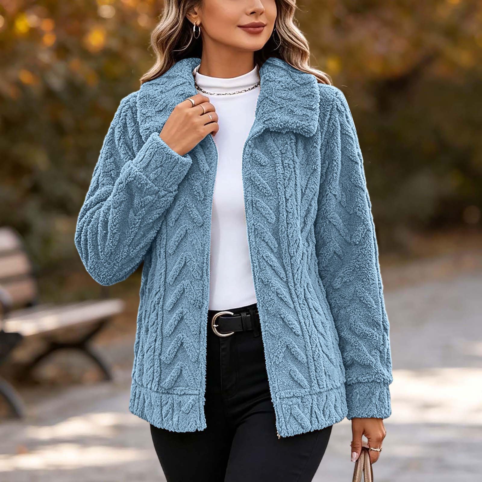Winterjacke Damen Warm Plüschjacke Einfarbig Fleecejacke Winddicht