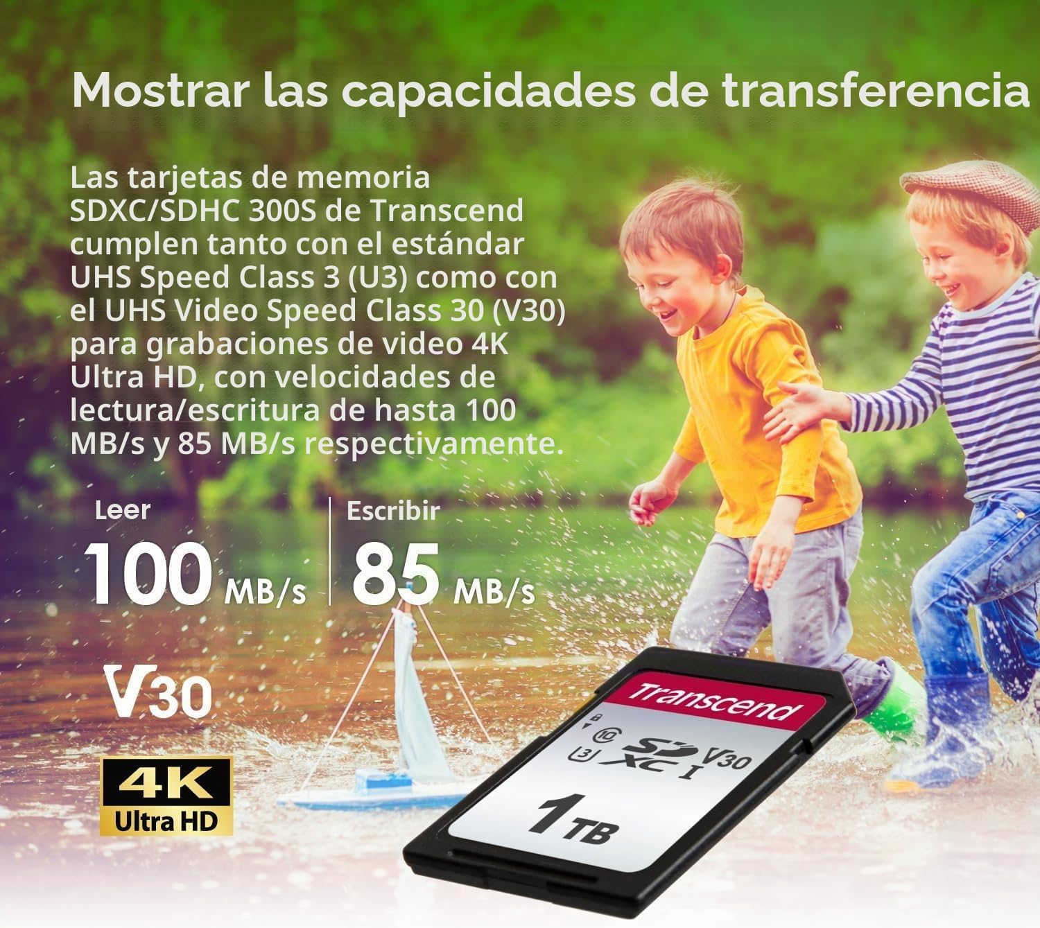 Transcend Tarjeta SDHC 32GB, U1 C10, 100MB/s, Full HD, para Cámaras Canon Nikon Sony Panasonic y Cámaras de Caza SPYPOINT TACTACAM WOSPORTS - TS32GSDC300S-E