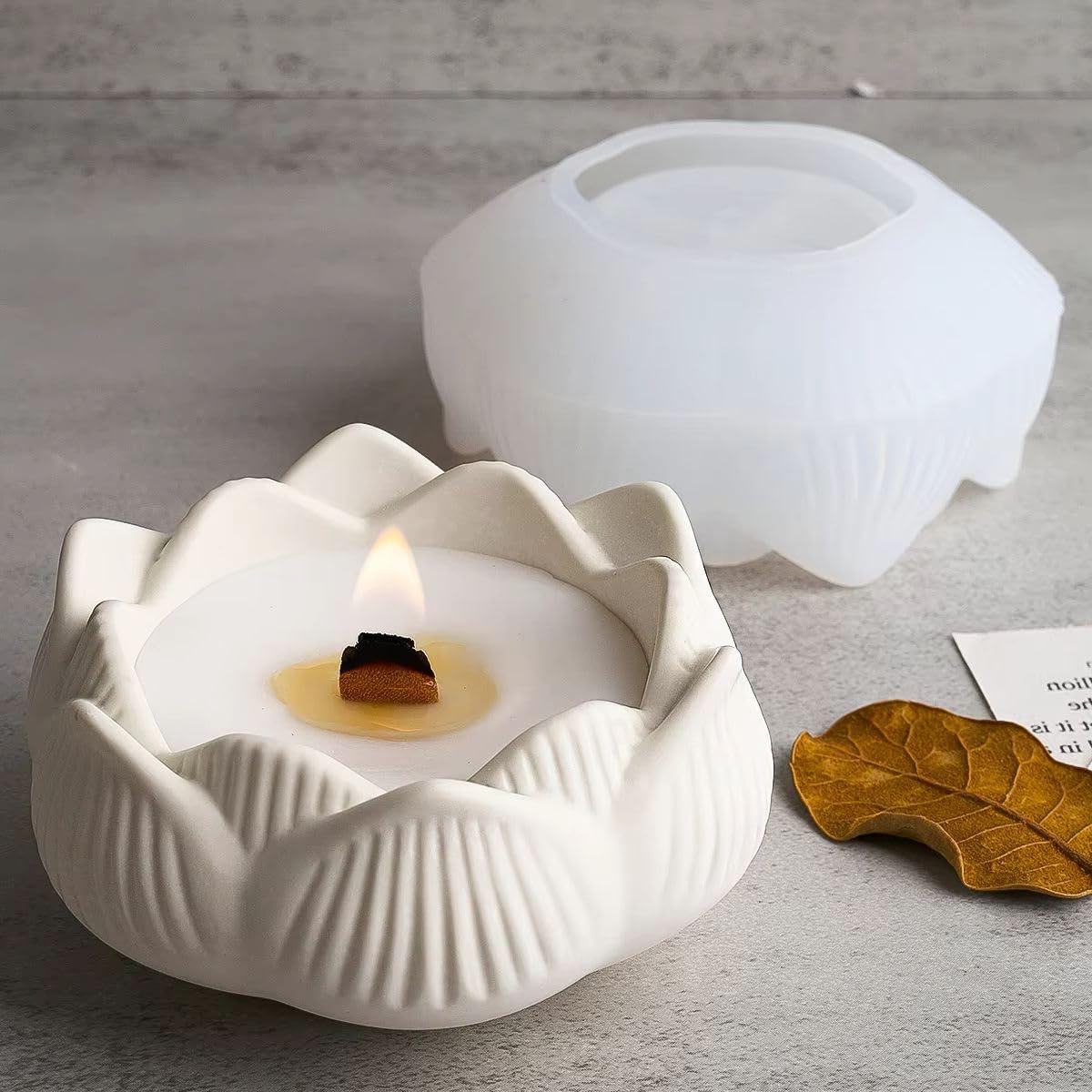 3D Lotus Candle Holder Silicone Mold Home Decor Lotus Flower Candle Jars Silicone Molds Jewelry Organizer Epoxy Resin Molds Floral Succulent Pot Scented Candles Candlestick Holders Plaster Cement Mold