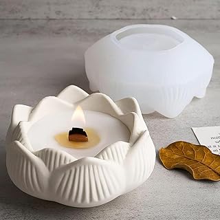 3D Lotus Candle Holder Silicone Mold Home Decor Lotus Flower Candle Jars Silicone Molds Jewelry Organizer Epoxy Resin Molds Floral Succulent Pot Scented Candles Candlestick Holders Plaster Cement Mold