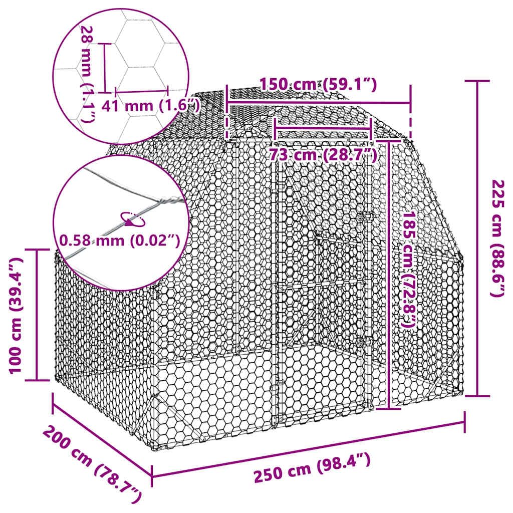 Gallinero 2,5 x 2 x 2,25 m, cercado para gallinas, marco de acero galvanizado, pajarera segura para patos y aves de corral, caño estable para gallinas