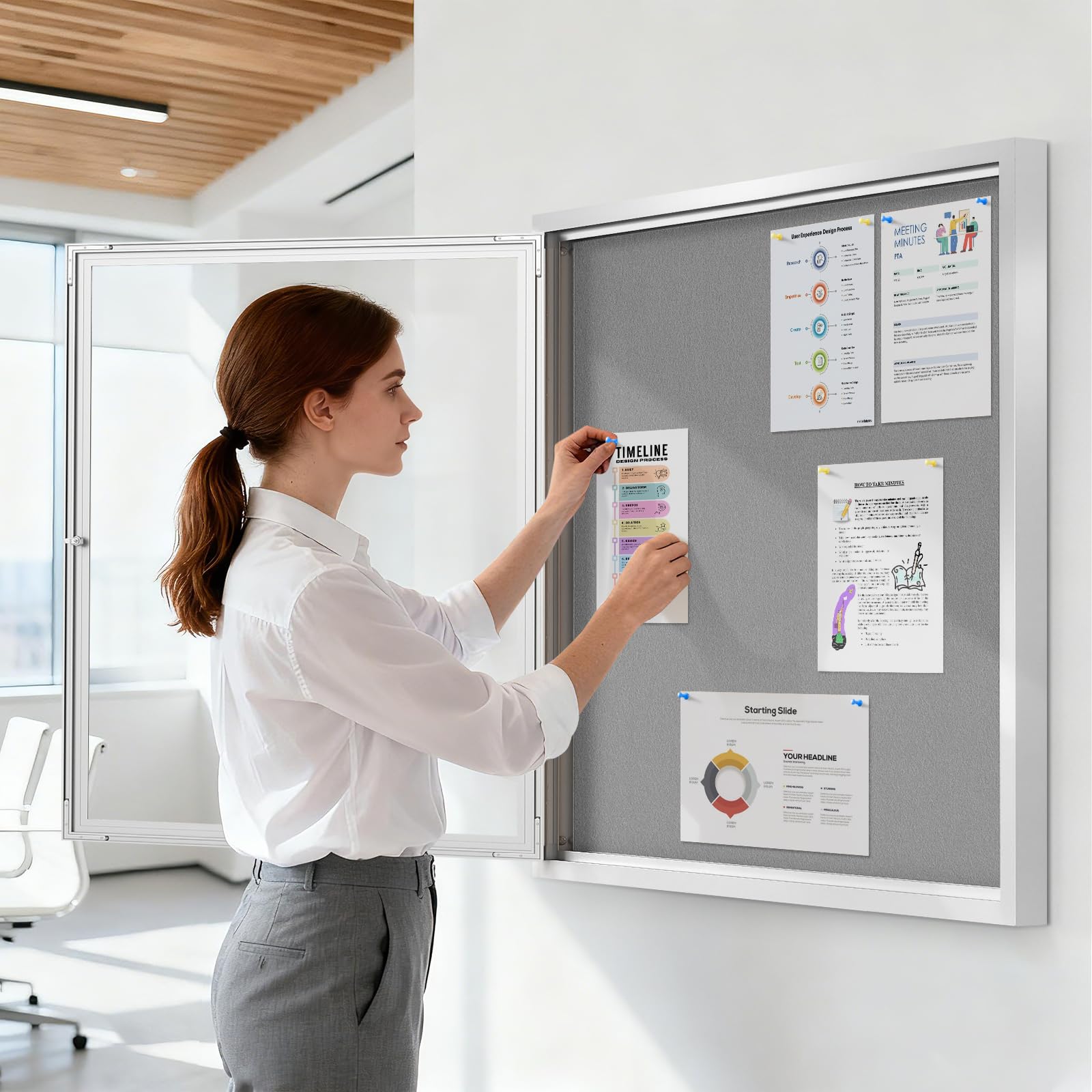 Swansea - Tablero de anuncios con cerradura para exteriores, 100 x 95 cm, a prueba de manipulaciones, con puerta de bloqueo para oficina, escuela, tienda, centro comunitario, aluminio plateado,