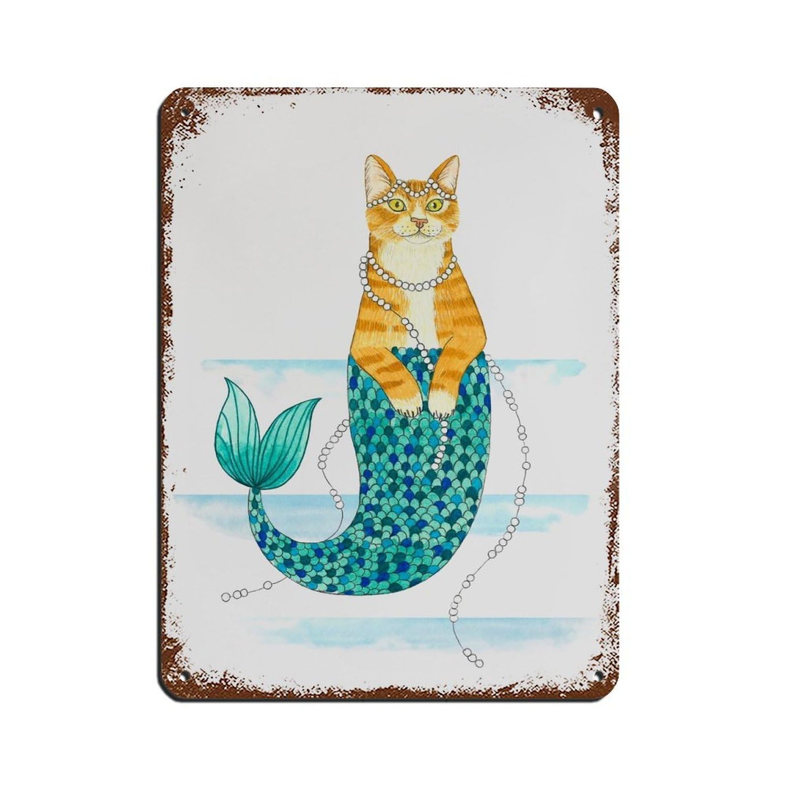 Lxwnze 30L X 40W Cm Purrmaid Cat Poster Retro Poster Metal Tin Sign Chic Art Retro Iron Painting Bar People Cave Cafe Family Garage Poster Wall Decoration 12X16inch(30X40cm)