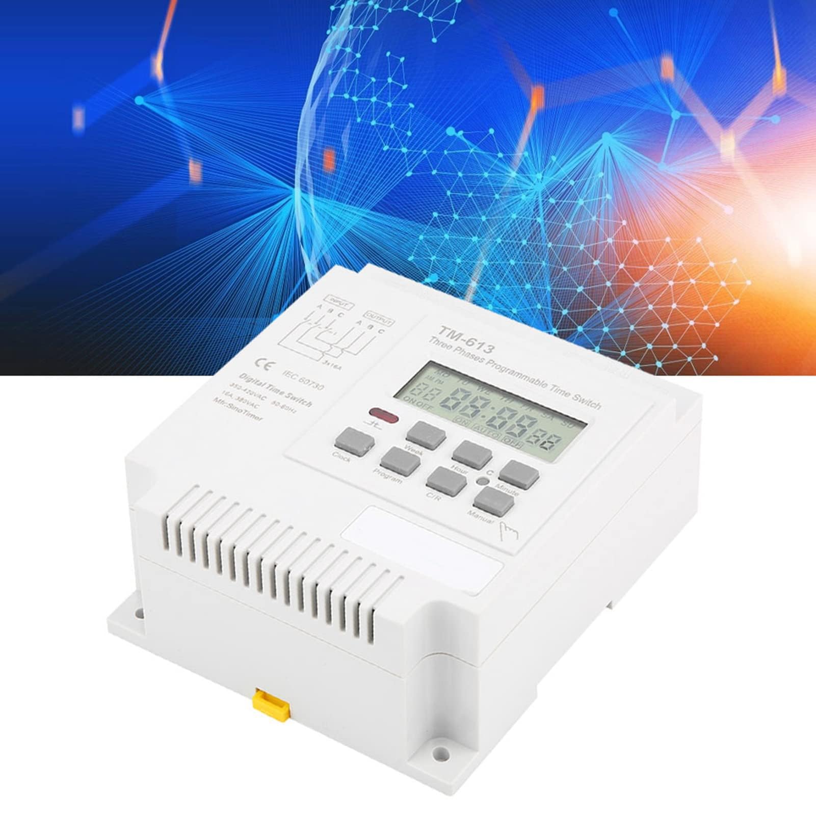 TM-163 - Relé programado, 380 V, 50 – 60 Hz, 16 A, interruptor de temporizador, interruptor de temporizador, trifásico, reloj digital inteligente