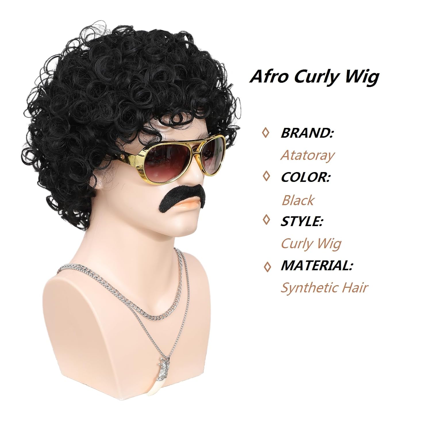 70s 80s Disco Wig 6pcs Set Short Afro Curly Wigs for Retro Disco Outfit Men Party Hippies Rocker Cosplay Costume (Black) - Image 2
