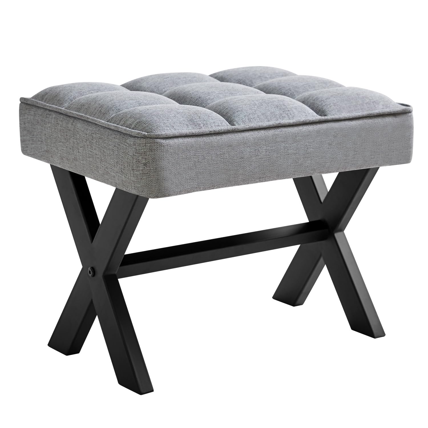 IBUYKE Small 12" H Footrest, Square Linen Step Stool, Blue Gray WBD011L