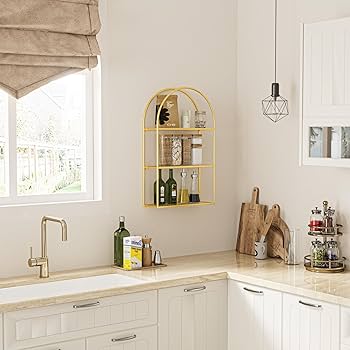 置物  GOLD DISH Amazon.com: Crofy Gold Arched Frame Wall Shelf, Decorative 3