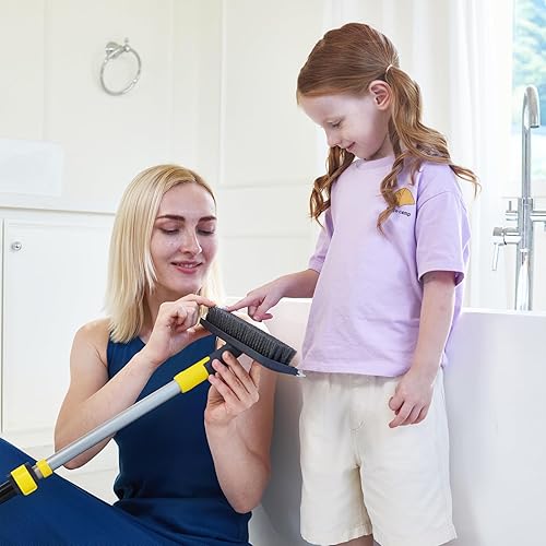 Miniatura 8 de Yocada Cepillo de limpieza de suelo, mango telescópico 2 en 1, cepillo de cerdas rígidas para limpieza de patio, baño, garaje, cocina, pared,