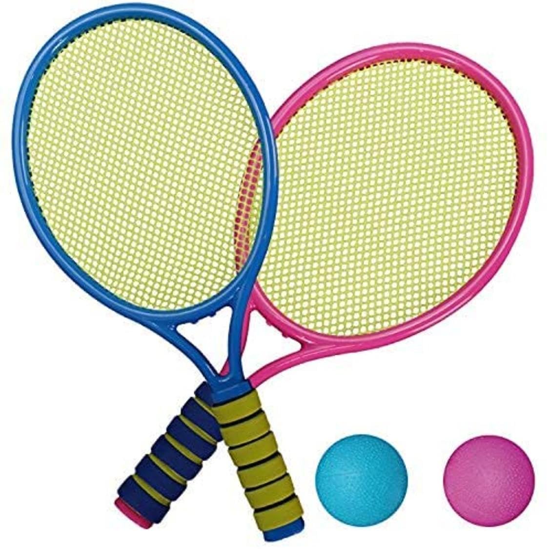 Tennis Set for kids with 2 Rackets and 2 Balls Garden Tennis Ball Set for Family Outdoor Game, Light Weight and Smooth Edges with foam grid, Ideal for Kids Age 3 and up