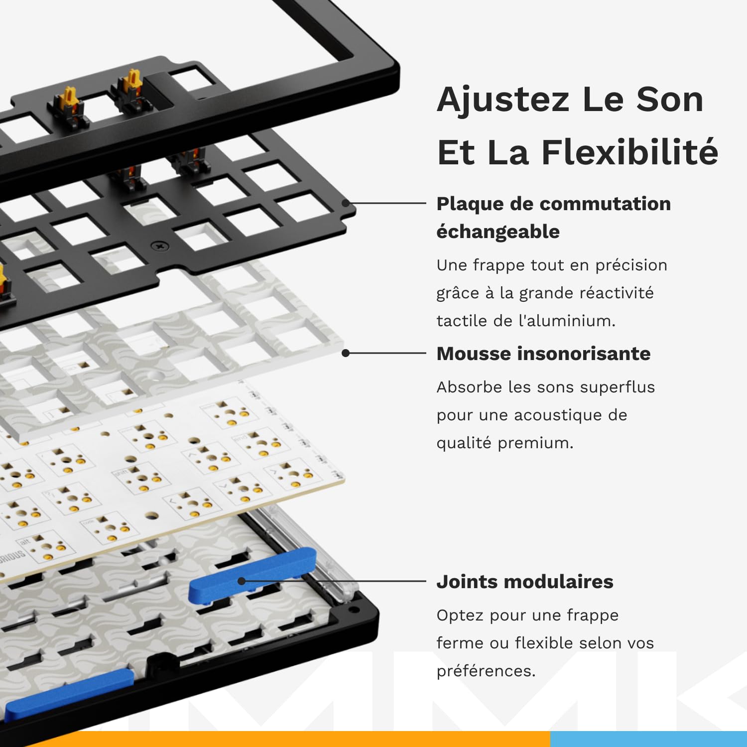 GLORIOUS Gaming GMMK 3 : Clavier Gaming mécanique Compact 65%, Joints modulaires, doubleshot PBT, Plaque de Commutation alu, switches 3-5 Broches (Hot Swap), française AZERTY - USB-C Wired