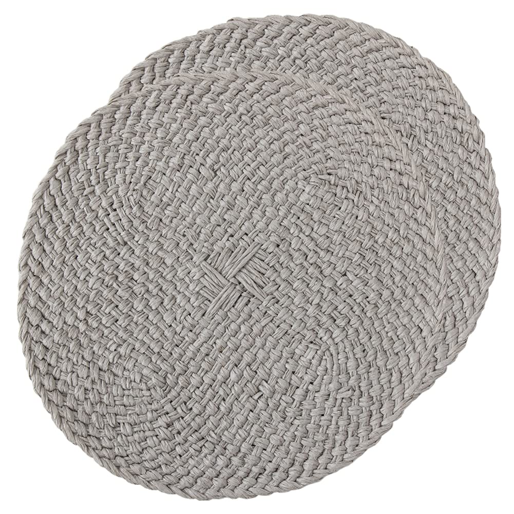 Scf2017 Grey Round Woven Paper Rope Placemats Heat Resistant 38Cm Non-Slip Table Mats, Set Of 2,