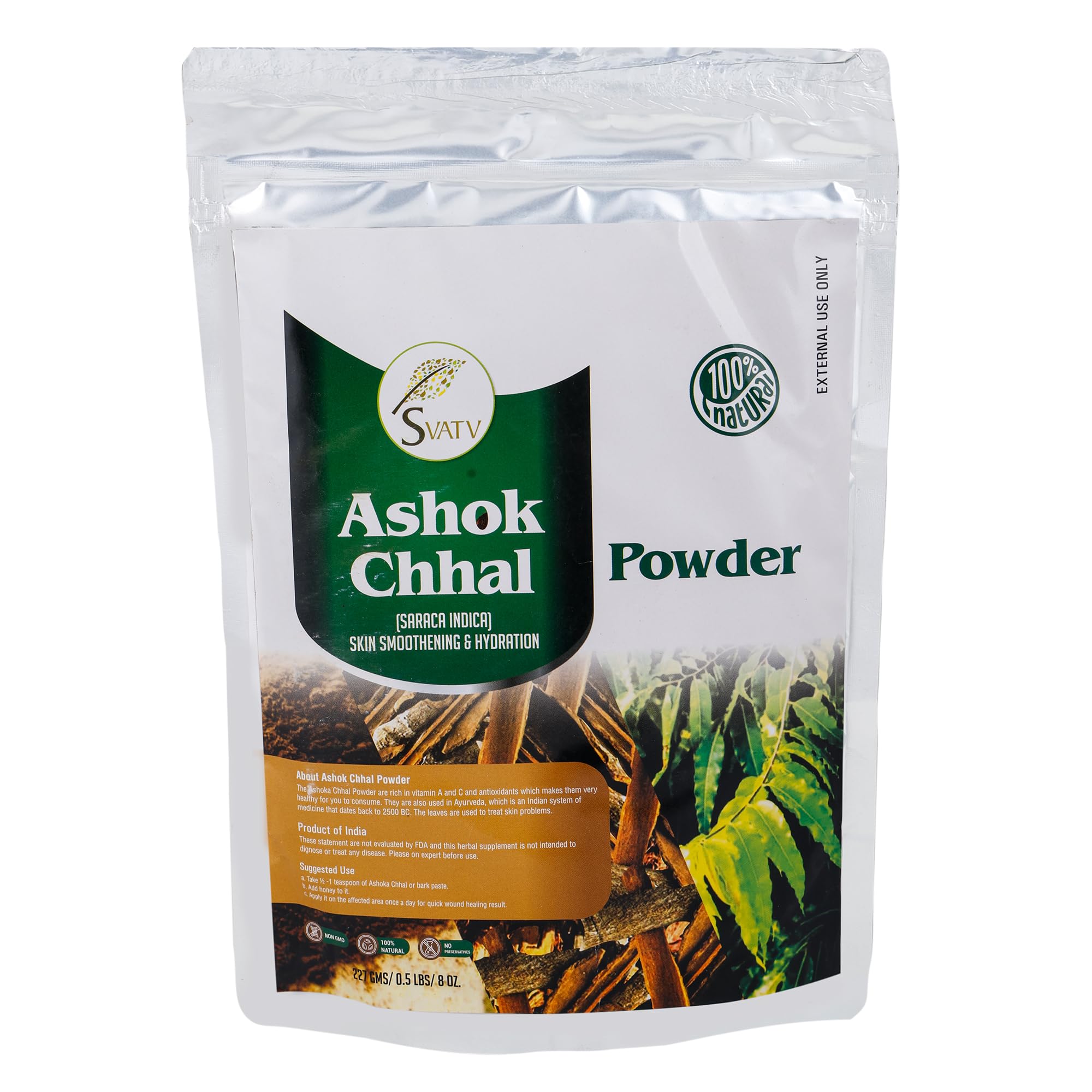 SVATV Ashok Chhal Powder (saraca Indica) | Skin Care | Indian Ayurveda Herbs | Improves Skin Health | Control Excess Skin Oil |- Size - 227g, 8 Oz, Half Pound