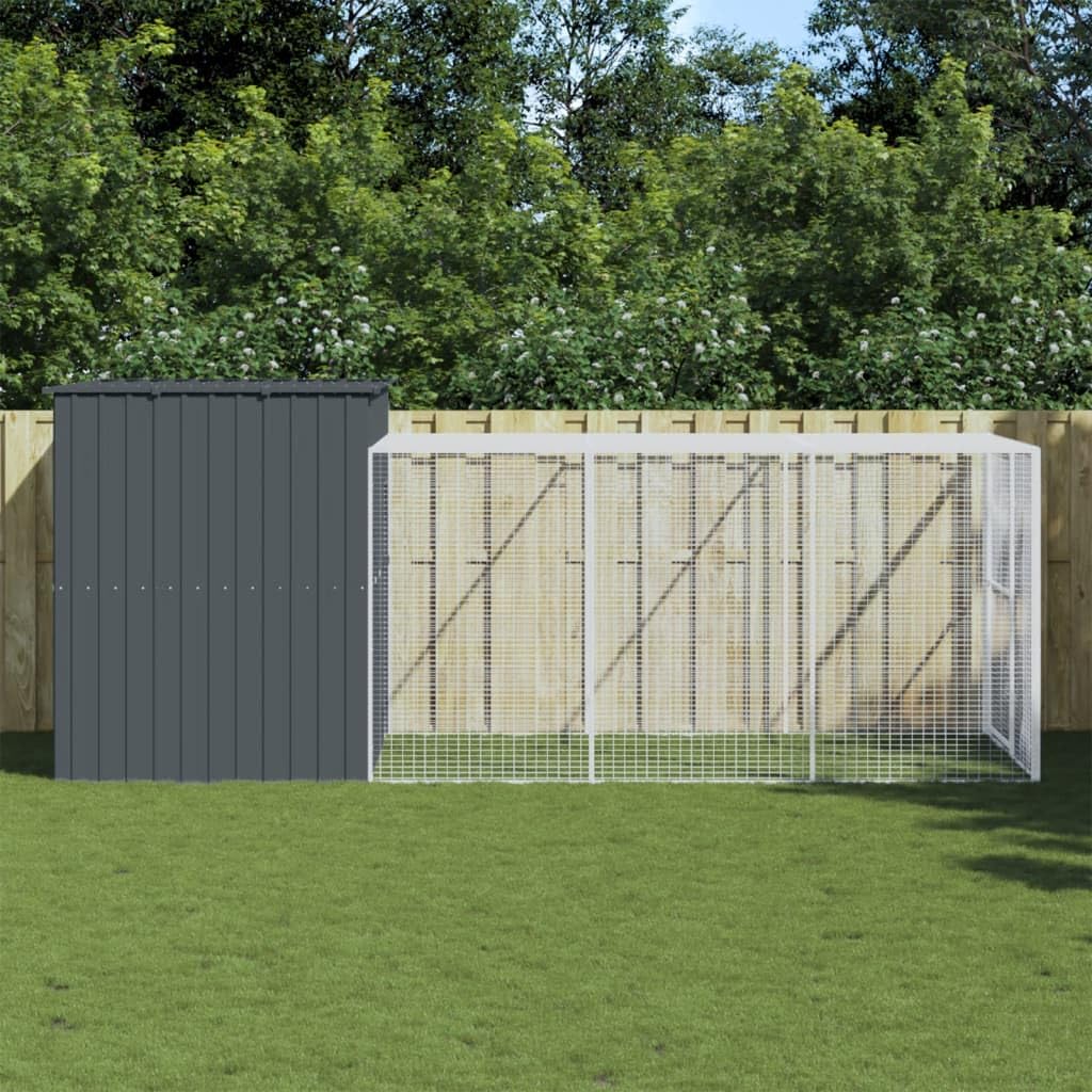 Chenil d'extérieur pour Chien, Enclos Niche Cage pour Chien Métal Niche pour Chien avec Cour Anthracite 214x457x181 cm