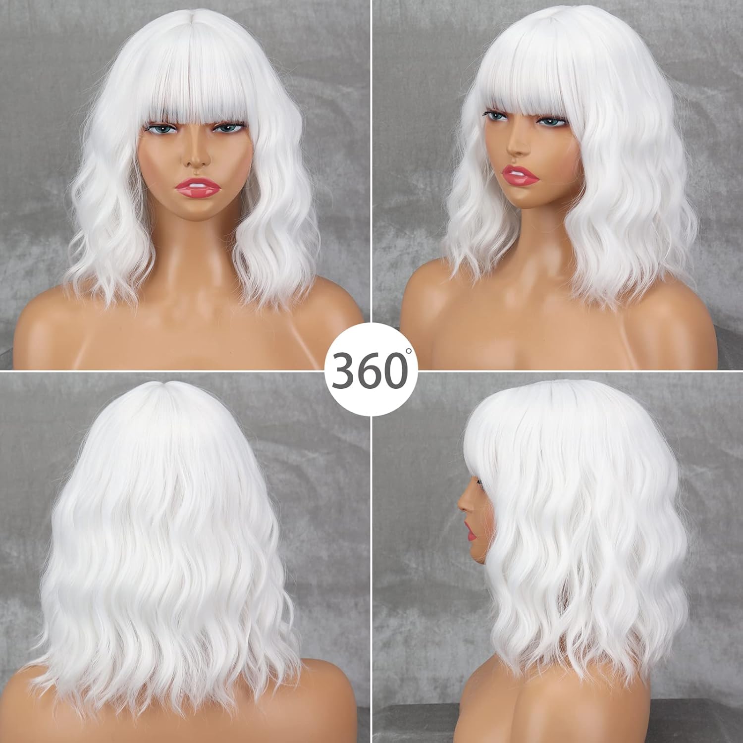 PORSMEER Short White Wig Pastel Wavy Bob Wig with Fringe Natural Looking Synthetic Hair Wigs for Women Girls Party Or Daily Wear 10inch,white - Image 3