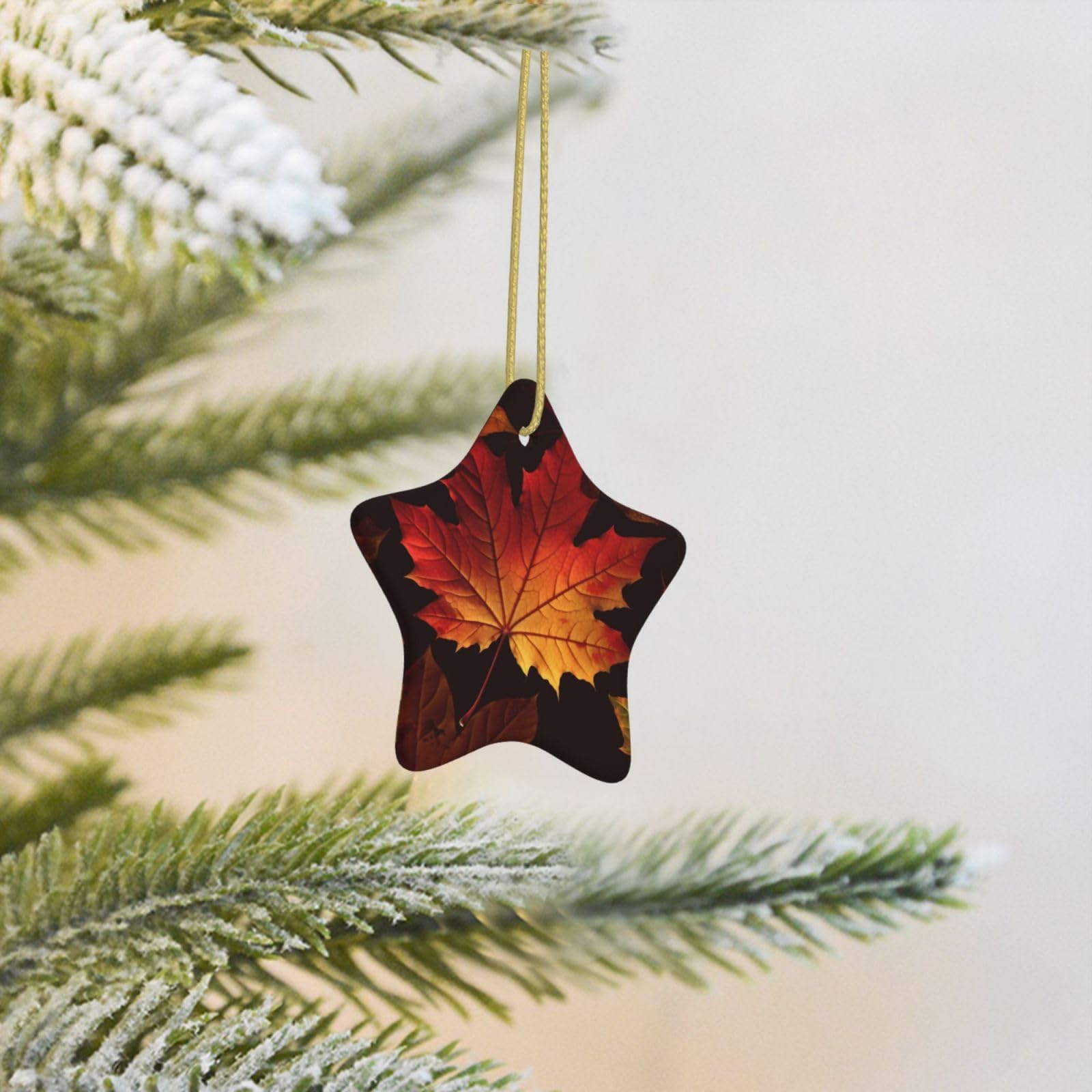 Christmas Tree Decoration Hanging Star Ornament Fall Autumn Leaves Ceramic Ornaments Christmas Tree Decorations Star Pendants for Xmas Tree Winter New Year Wedding Party Supplies
