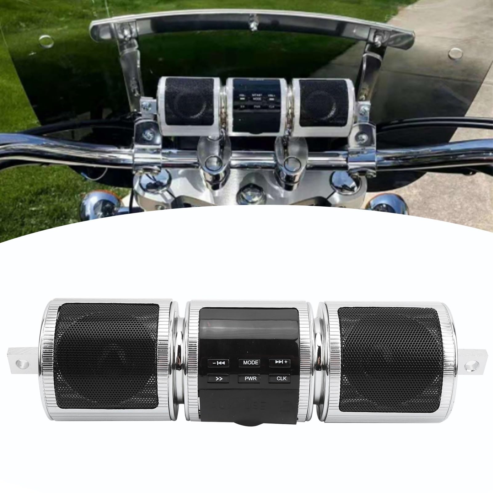 Dioche de Reproductor Manillar Motocicleta Altavoz Estéreo Reproductor de Manillar MP3 5W X 2 de Sonido (Silver)