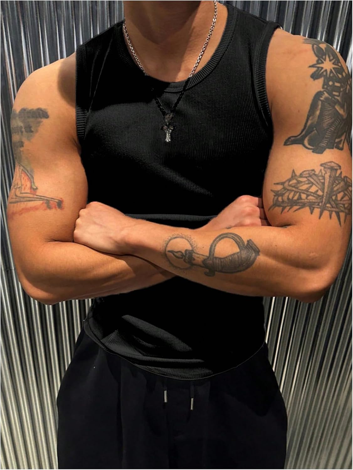 Men's Ribbed Sleeveless Tank Tops Crew Neck Slim Fit Gym Work Tank Undershirts Summer Tops - Image 3