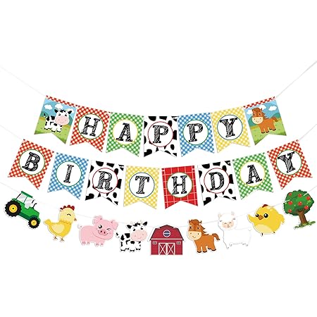 Bauernhof Geburtstagsdeko Set – 10-tlg. Mit Banner & Strudel-Girlanden