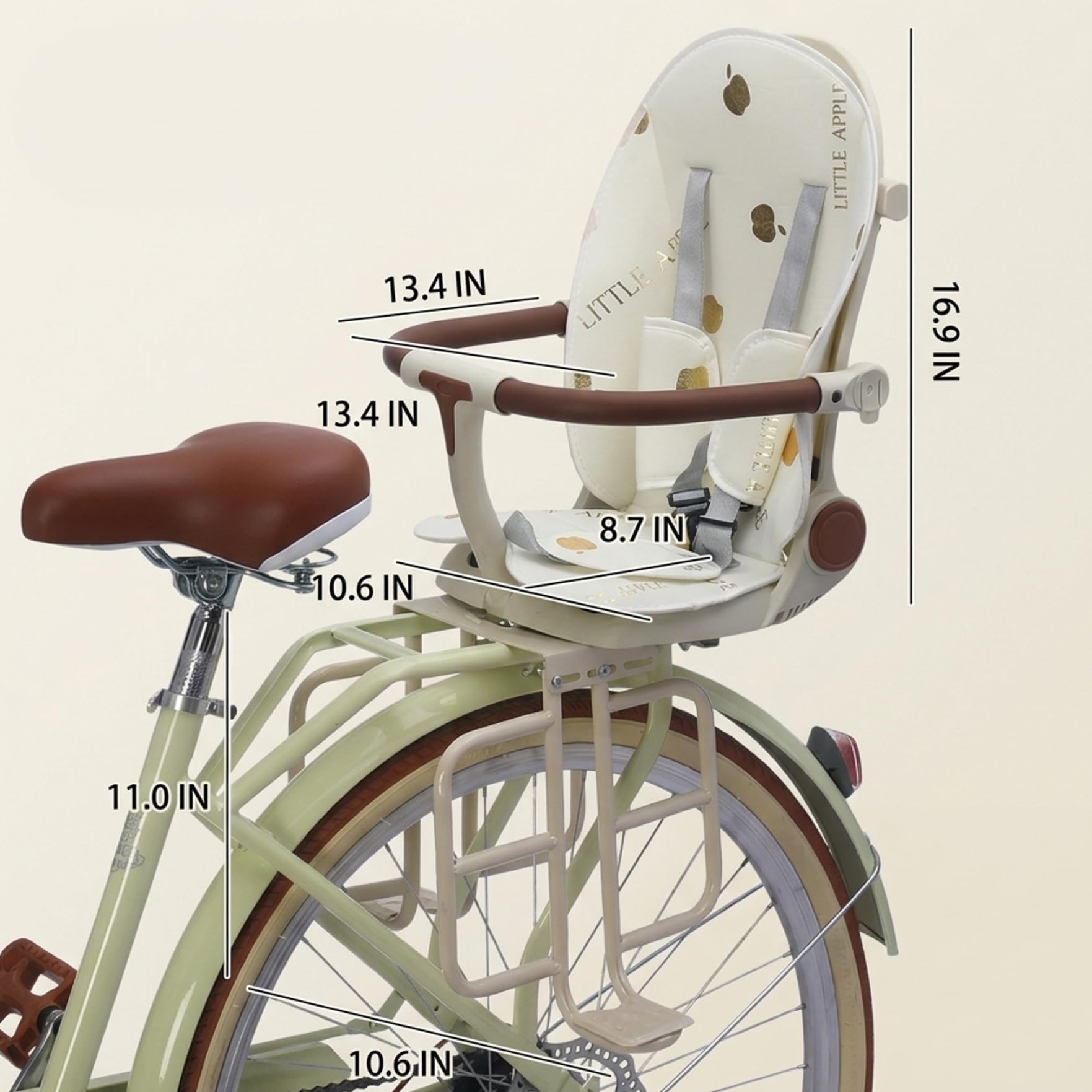 Asiento de Bicicleta para niños pequeños, Asiento Trasero Seguro y cómodo para Bicicletas con reclinación Ajustable, diseño Plegable para fácil Almacenamiento, Beige, Infantil