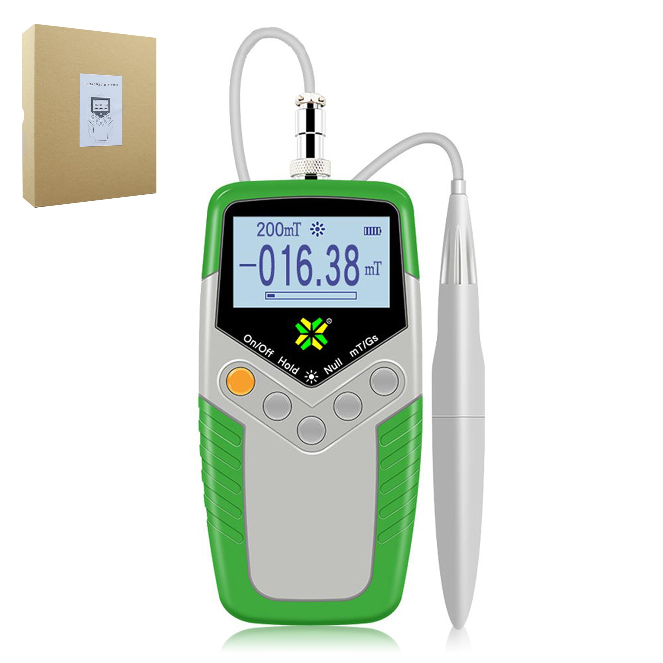 Amtast Green Tes11a Tesla Tester Digital Gauss Meter Surface Magnetic Field Meters Metal Probe Guassmeter With Ns Function