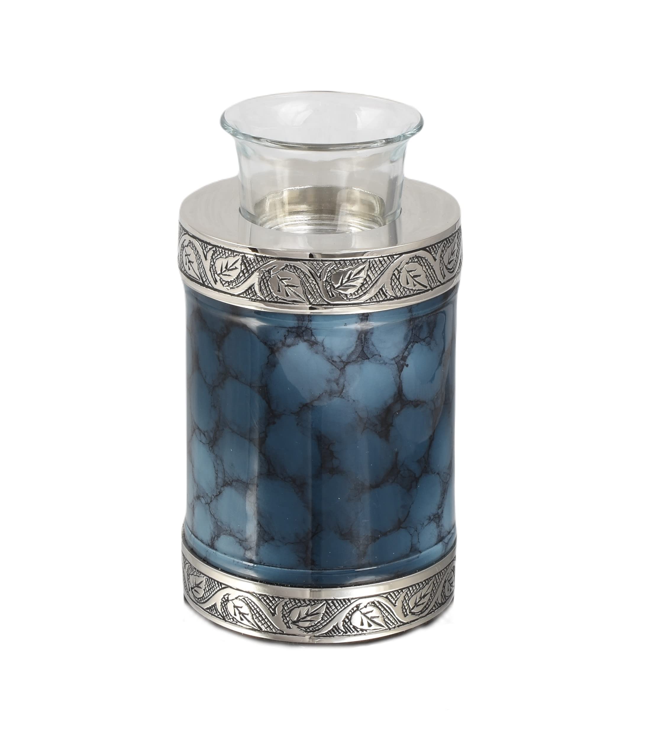 UrnsWithLove Small Cremation Urn for Ashes, Child Funeral Memorial Tealight Candle Urn Pet or Human Ashes Tea Light Urn (Blue Clouded)