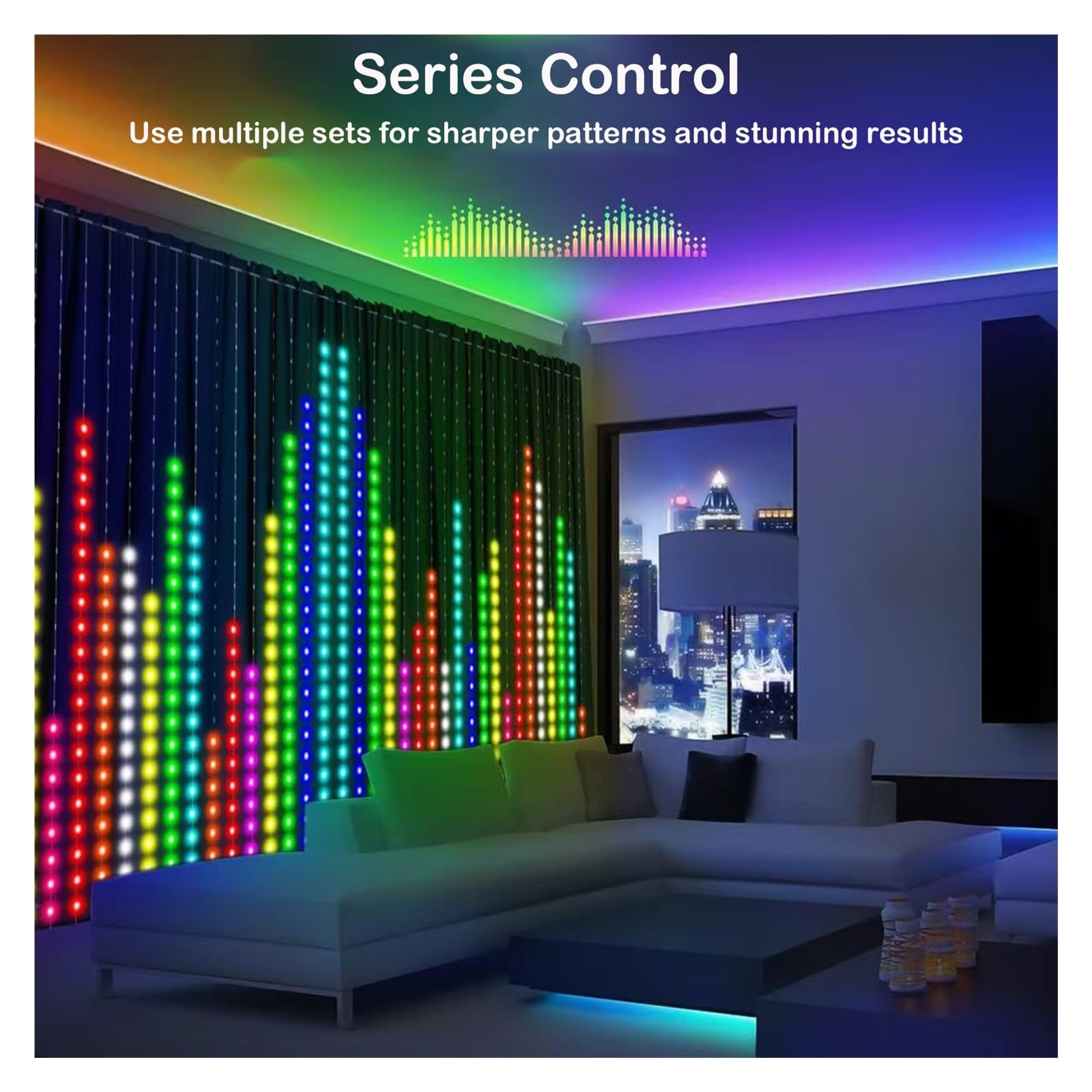 Rideaux Lumineux, Rideaux Lumineux LED Intelligents avec Application et Télécommande, Guirlande Lumineuse Dynamique de Synchronisation de Musique, Applique Murale RVB à Changement de Couleur, for Toil