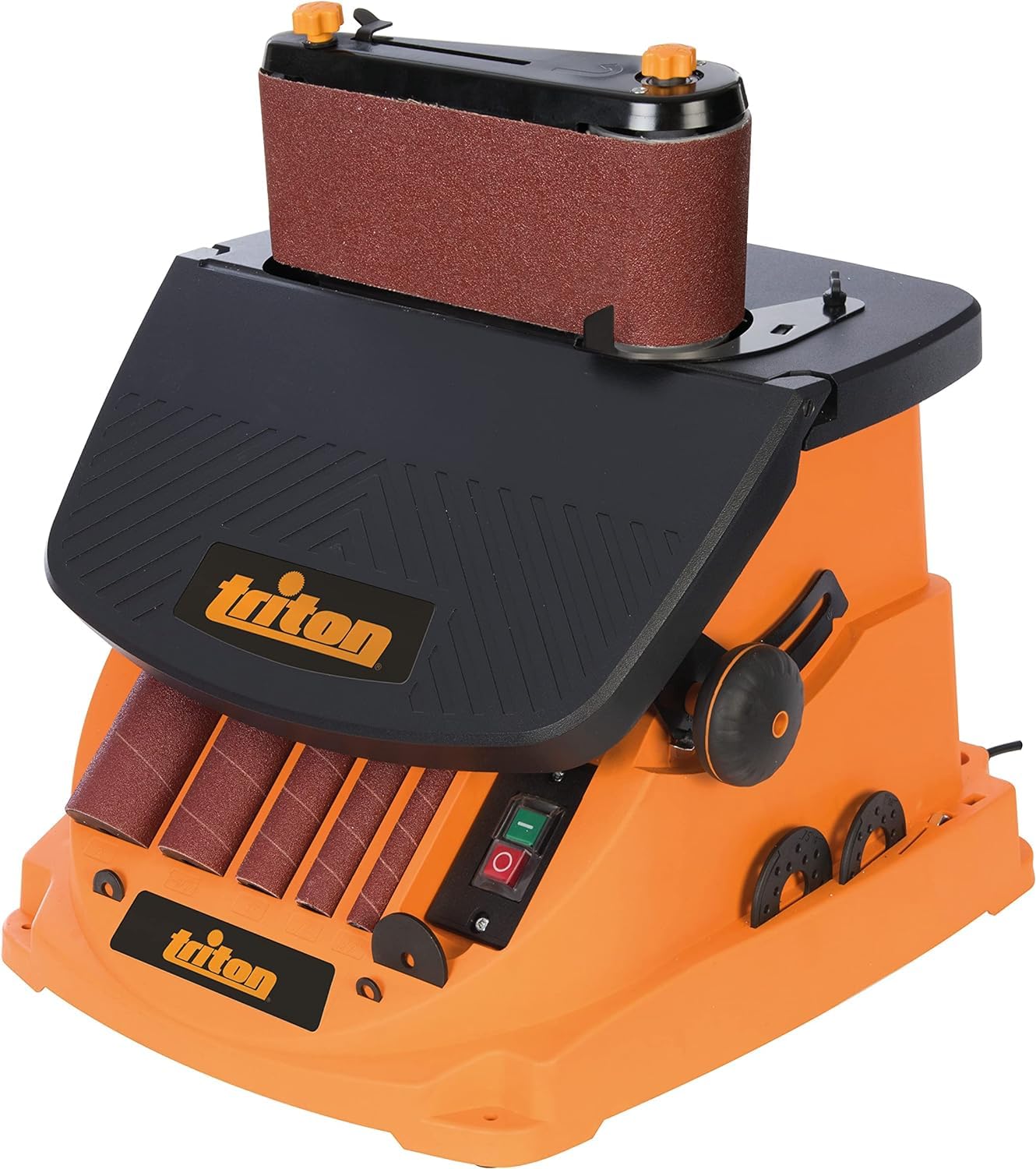 Triton 977604 Oszillierender Spindel-und Bandschleifer, 450 W TSPST450, orange (UK Stecker und Version) & tss80g Aluminiumoxid-Schleifhülsen, 6-tlg.