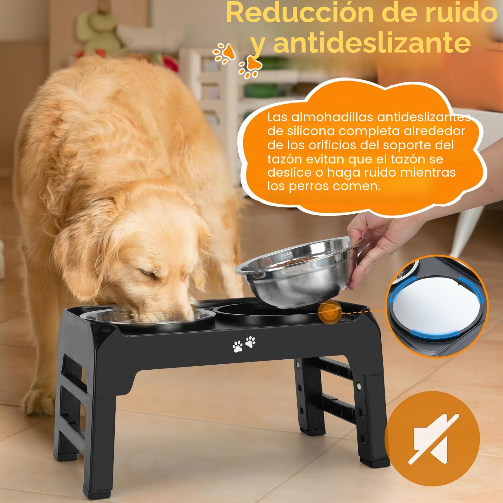 Cuencos elevados para Perros, 4 Soportes elevados de Altura Ajustable con 2 Cuencos Gruesos de Acero Inoxidable de 50 onzas, comedero Antideslizante para Perros medianos y Grandes, se Ajusta a 3.7