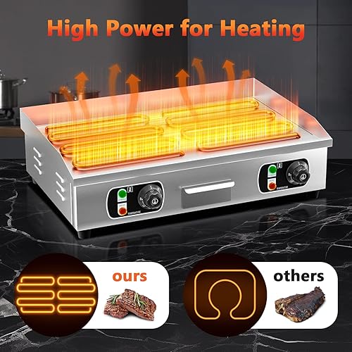 Miniatura 4 de Plancha eléctrica comercial de 29 pulgadas, parrilla de 110 V 3000 W, parrilla de placa caliente de parrilla plana, control termostático ajustable