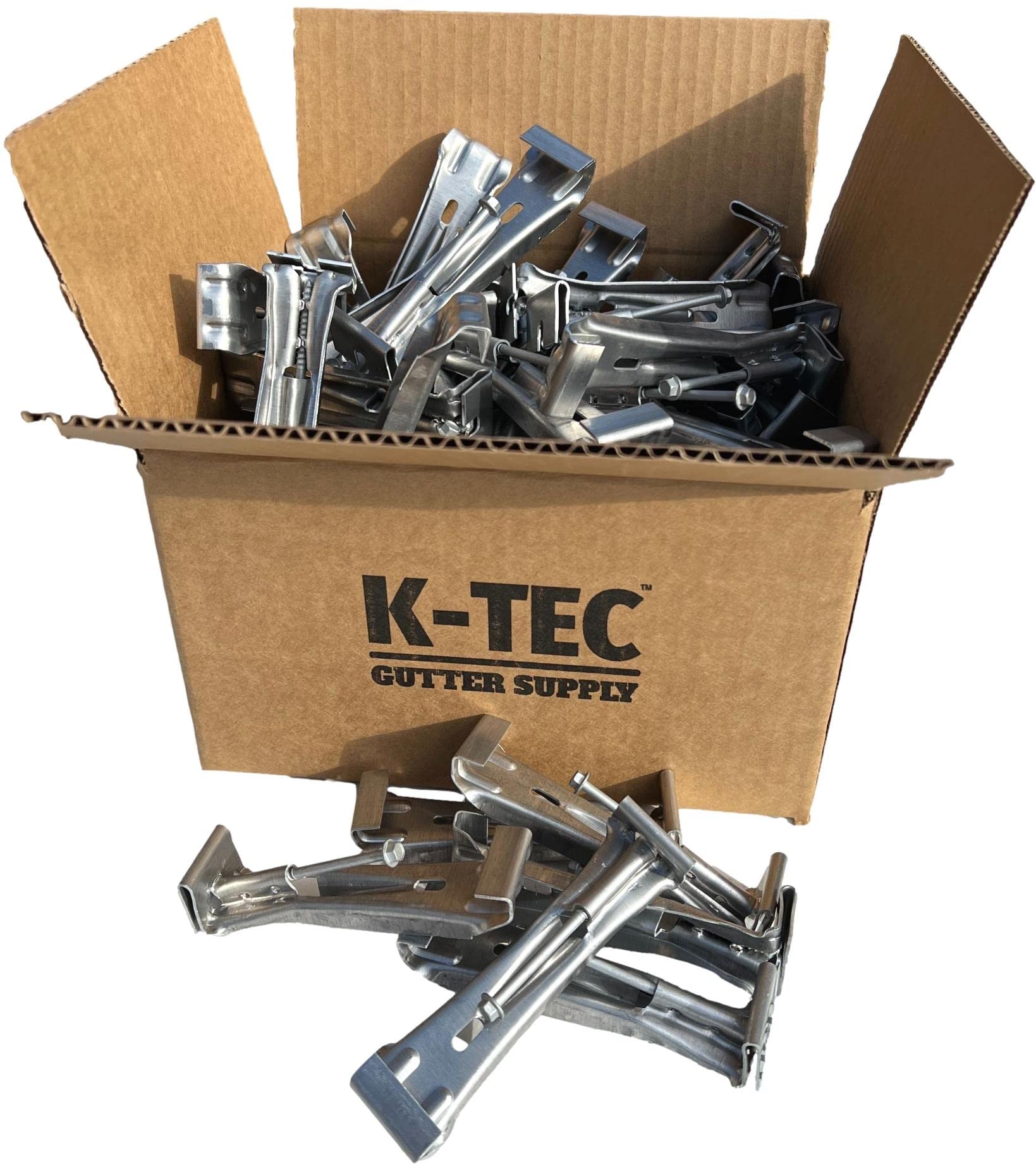 K-TEC GUTTER SUPPLY5 Inch Hanger (75 Pack) Heavy Duty Hidden Rain Bracket Support Fastener with Clip Comes with a Pre-Inserted Zink Coated Rust Resistant Screw for K-Style Aluminum s