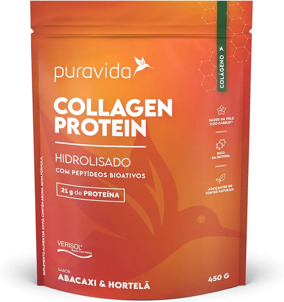Puravida Colágenos Collagen Protein Verisol Abacaxi Hortelã 450g