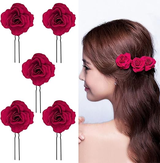 Amazon Co Jp Ricisung 花髪飾り ヘアピン Uピン 5本セット 花嫁 ヘッドドレス 結婚式 花 ウェディング バラ 玉付き ブライダル ヘッドドレス ジュエリー