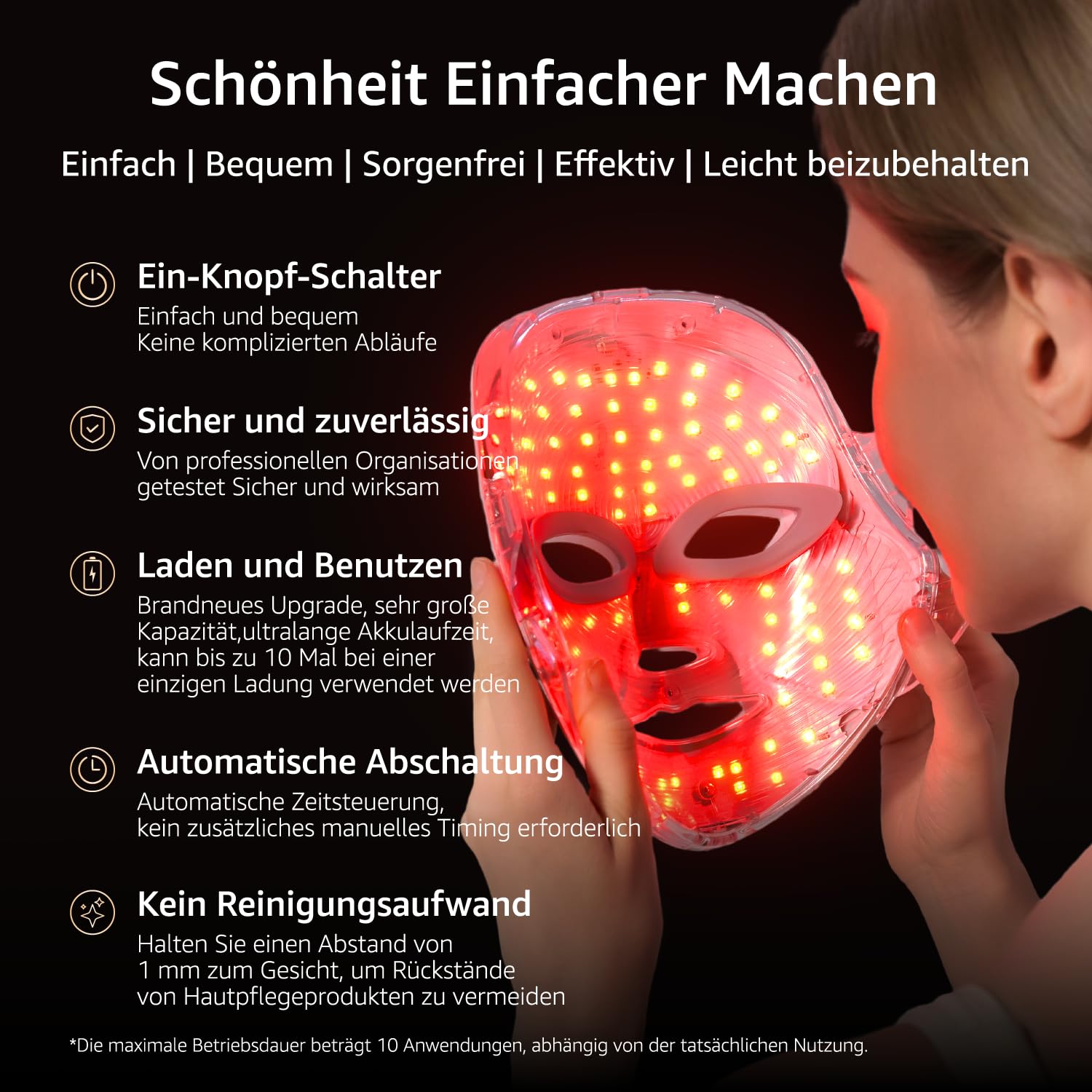 IFAE LED Maske Gesicht, mit Lichtmodi, 7 Farben, kabellos & wiederaufladbar, mit Timer 10, Schönheitsgeschenke für alle Hauttypen（Weiß）