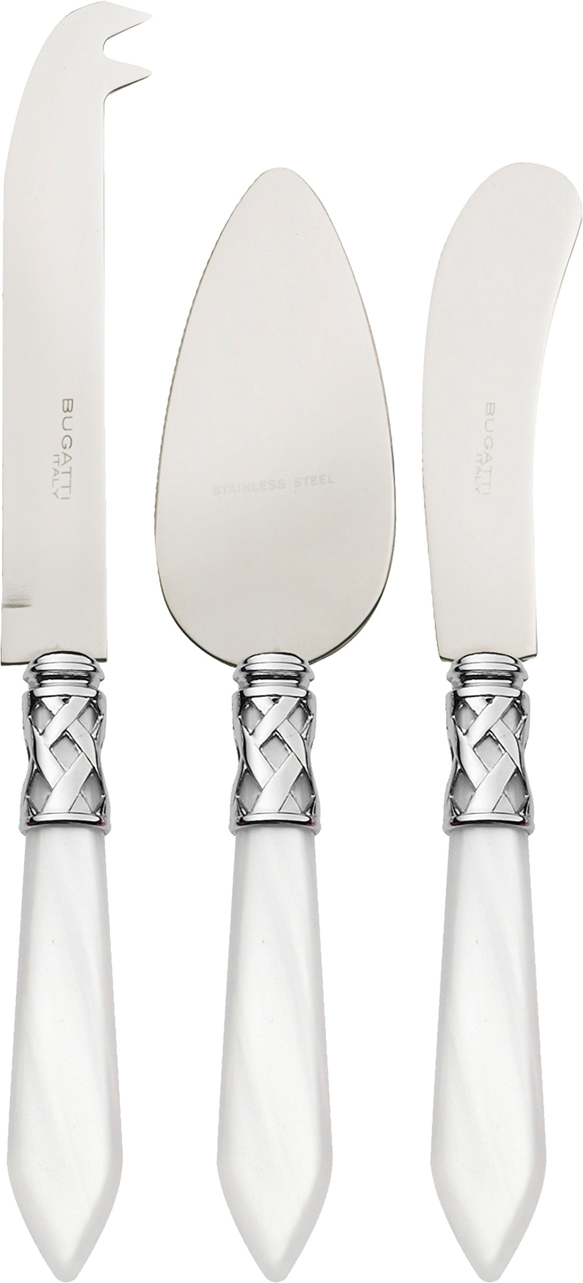 BUGATTI ALC1M-N4283 Aladdin Ménagère de 3 Pièces Couteau à Fromage Acier/ABS Blanc 30,5 x 14 x 3 cm