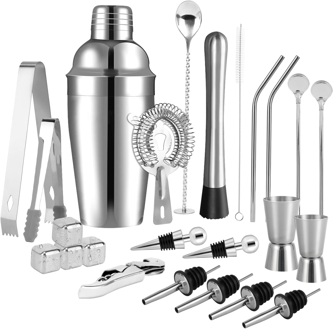 WOTOW Cocktail Shaker Set, 24 Piece Stainless Steel Bartender Kit