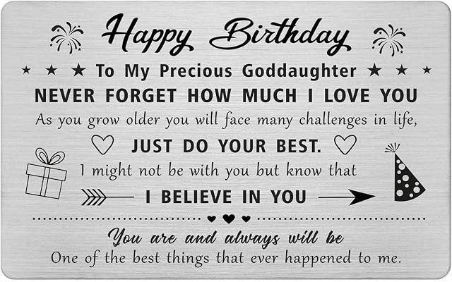 FALOGI Goddaughter Birthday Card, Goddaughter Birthday Gifts Ideas, Metal Engraved Wallet Card