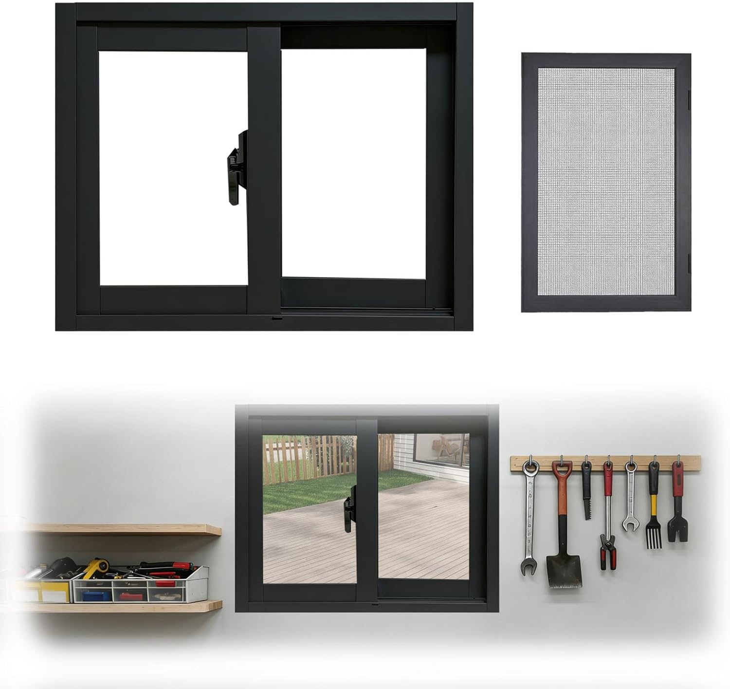 Basement Slider Window 31" x 12" 31" x 15" Vinyl Slider Window with 5MM Tempered Glass and Screen Utility Sliding Windows for Basement, Shed, Garages(Black,31x24in)