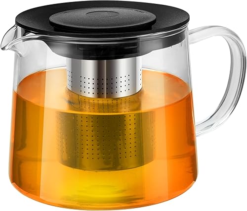 Tetera de vidrio de 34 oz33.8 fl oz con infusor de acero inoxidable extraíble, tetera de vidrio de borosilicato resistente al calor, hervidor de té